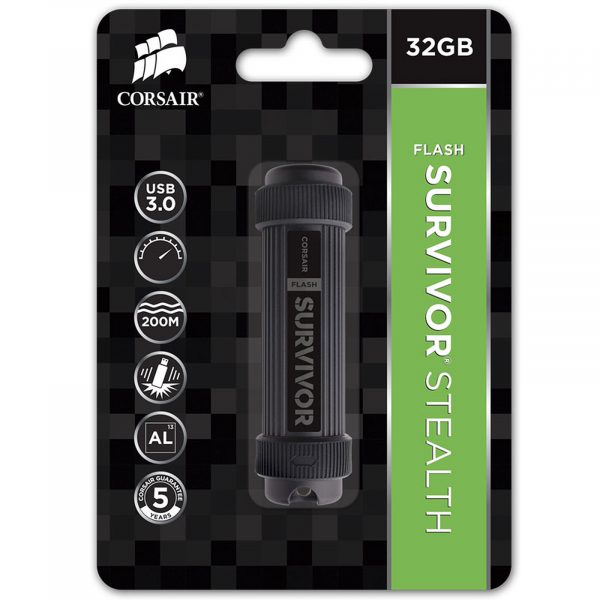 Corsair CMFSS3B-32GB Flash Survivor Stealth v2 32GB USB 3.0, Etanchéité robuste Lecteur Flash - Noir